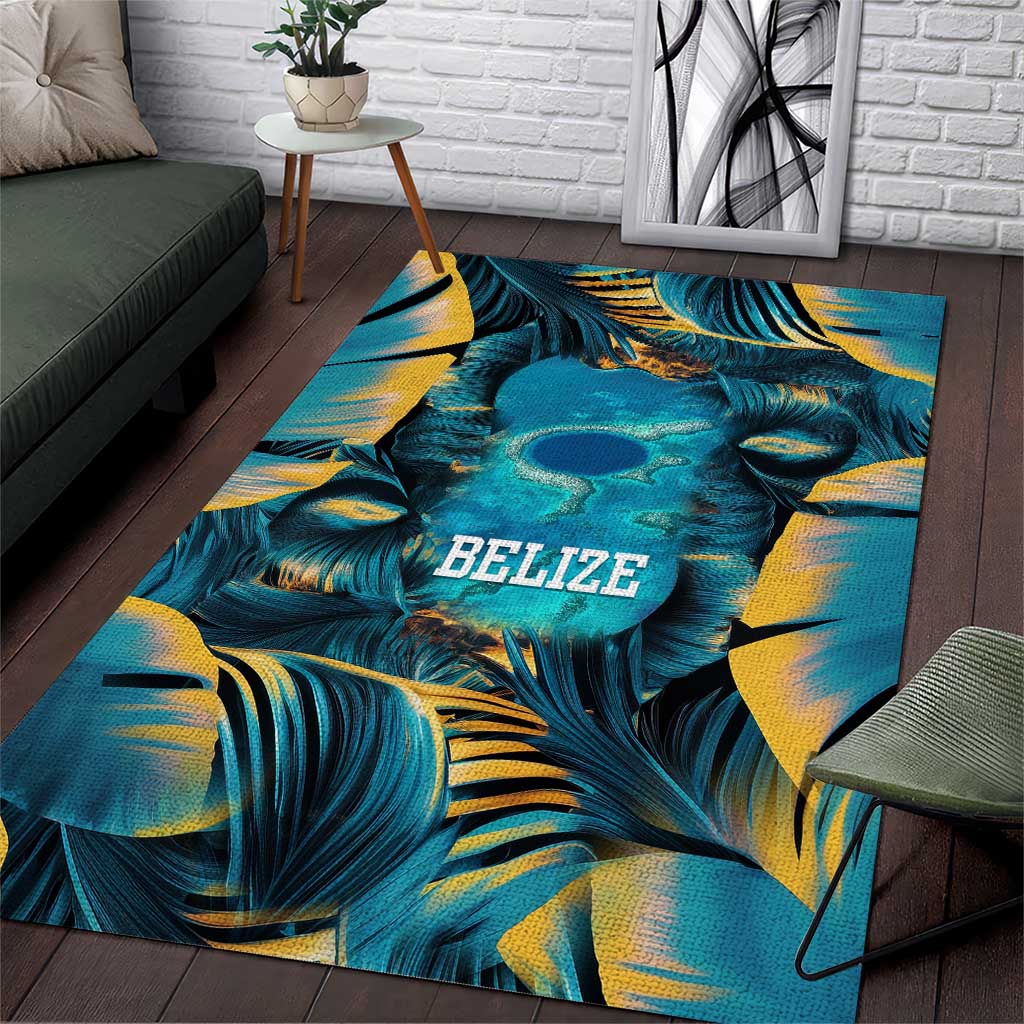 Belize Blue Hole Ocean View Area Rug with Tropical Marine Design and Flag Detail