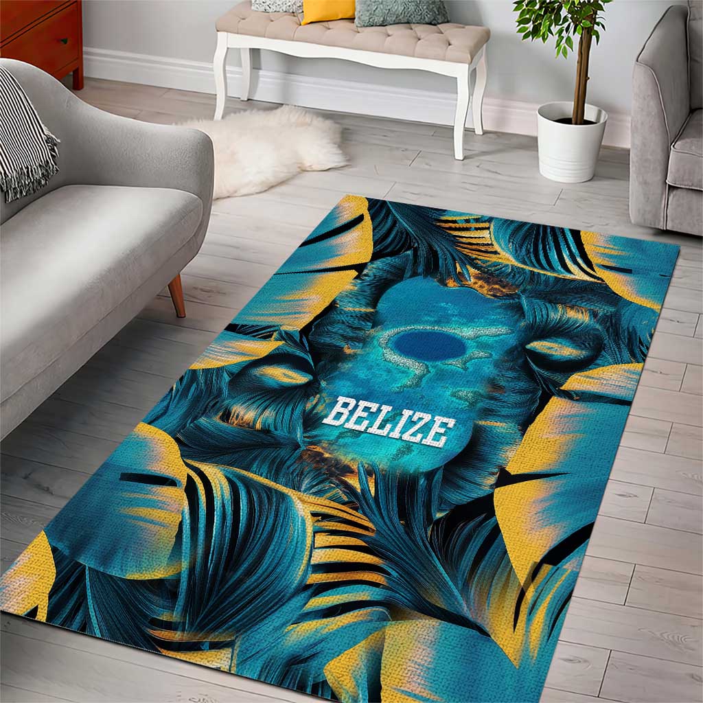 Belize Blue Hole Ocean View Area Rug with Tropical Marine Design and Flag Detail