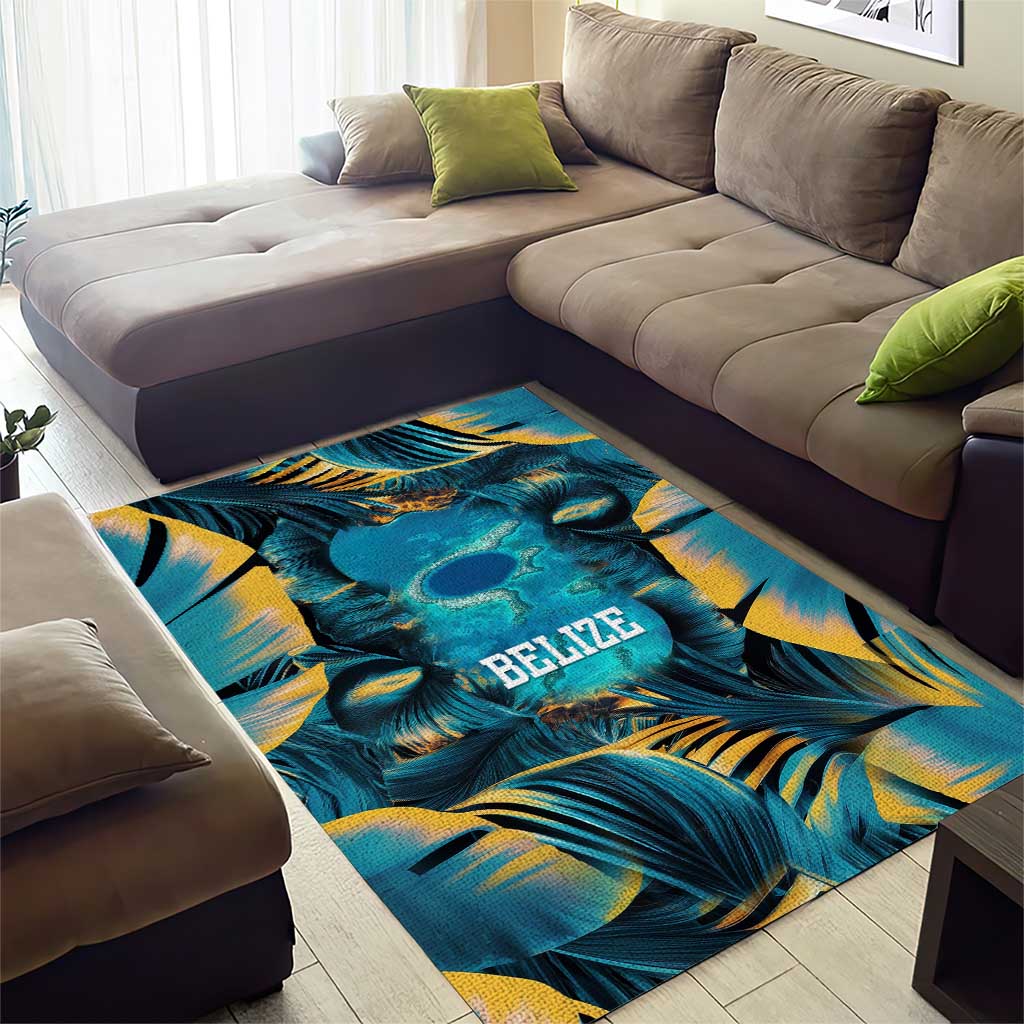 Belize Blue Hole Ocean View Area Rug with Tropical Marine Design and Flag Detail