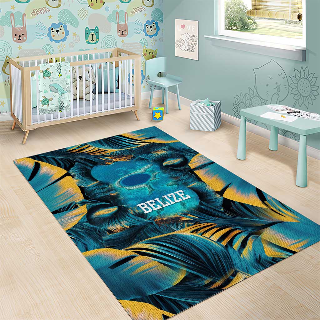 Belize Blue Hole Ocean View Area Rug with Tropical Marine Design and Flag Detail