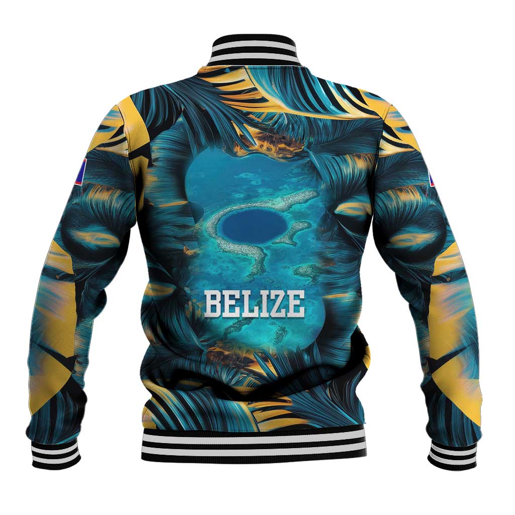 Belize Blue Hole Ocean View Baseball Jacket with Tropical Marine Design and Flag Detail
