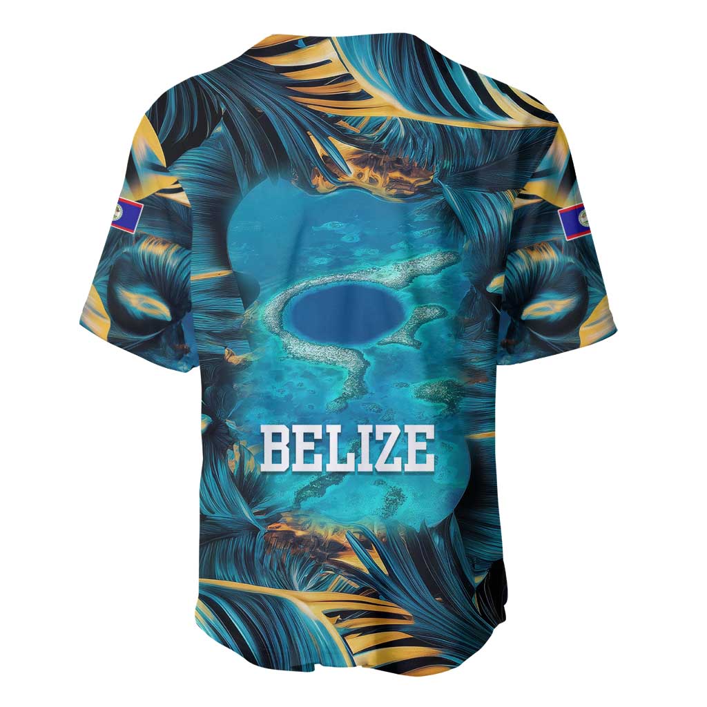 Belize Blue Hole Ocean View Baseball Jersey with Tropical Marine Design and Flag Detail