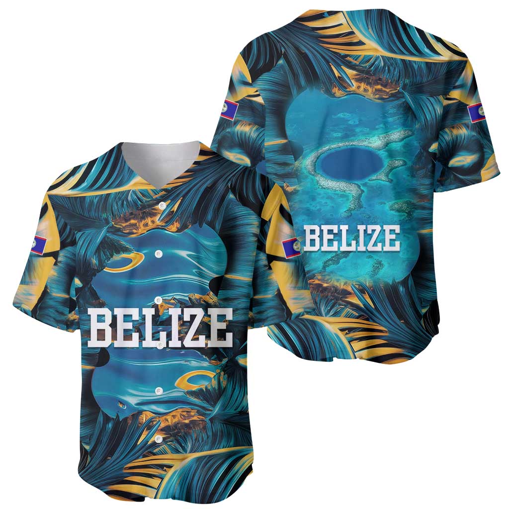 Belize Blue Hole Ocean View Baseball Jersey with Tropical Marine Design and Flag Detail