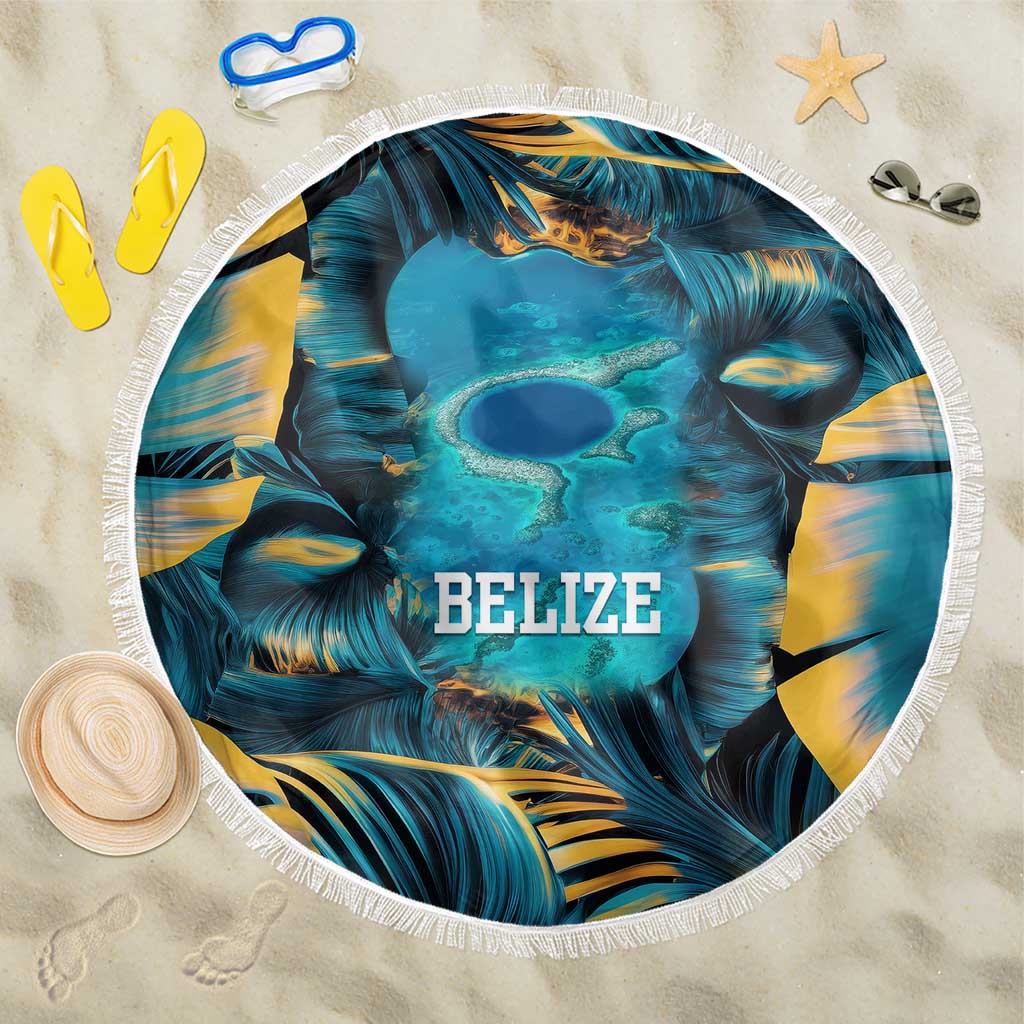 Belize Blue Hole Ocean View Beach Blanket with Tropical Marine Design and Flag Detail