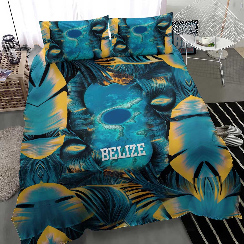 Belize Blue Hole Ocean View Bedding Set with Tropical Marine Design and Flag Detail