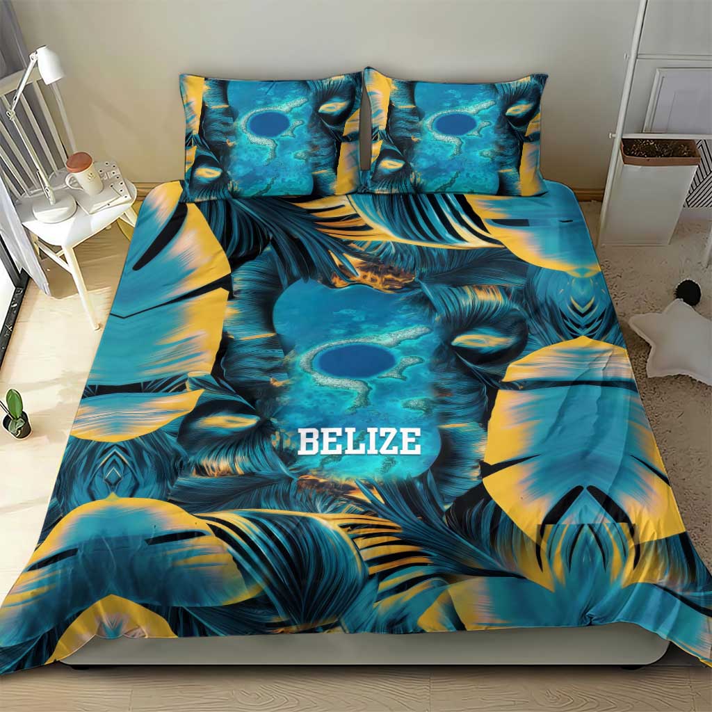 Belize Blue Hole Ocean View Bedding Set with Tropical Marine Design and Flag Detail