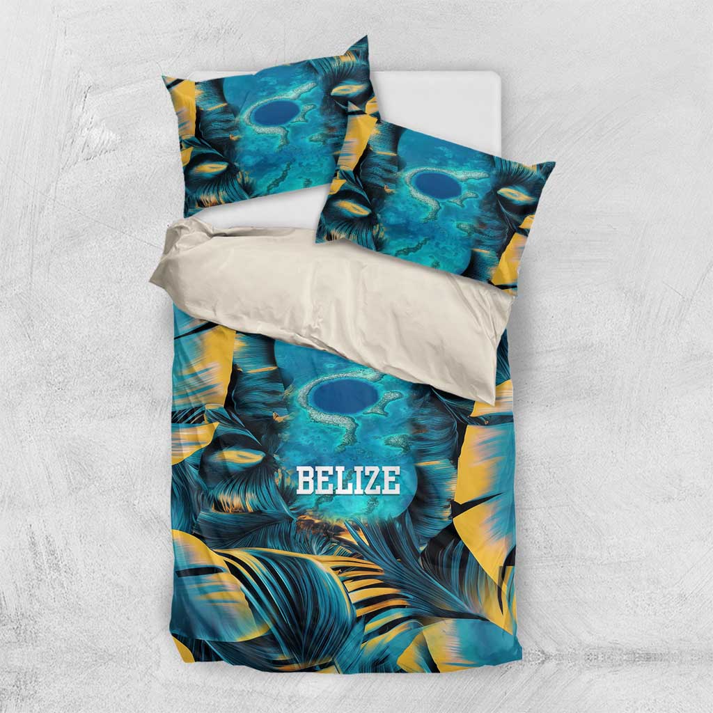 Belize Blue Hole Ocean View Bedding Set with Tropical Marine Design and Flag Detail