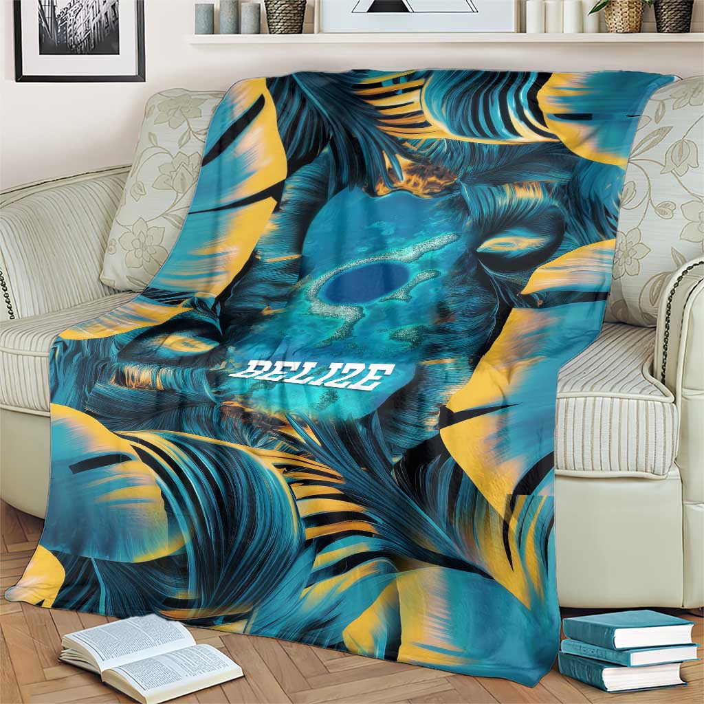 Belize Blue Hole Ocean View Blanket with Tropical Marine Design and Flag Detail