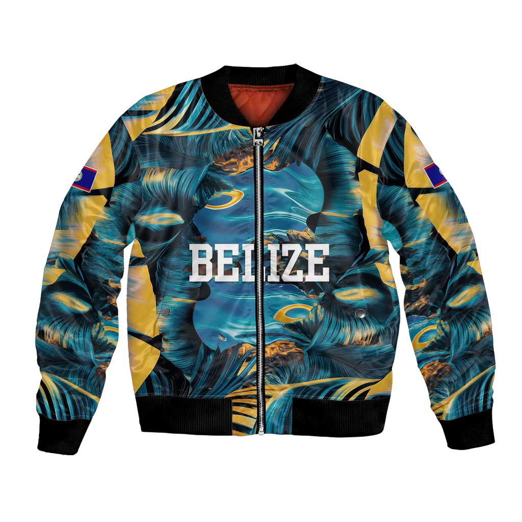 Belize Blue Hole Ocean View Bomber Jacket with Tropical Marine Design and Flag Detail