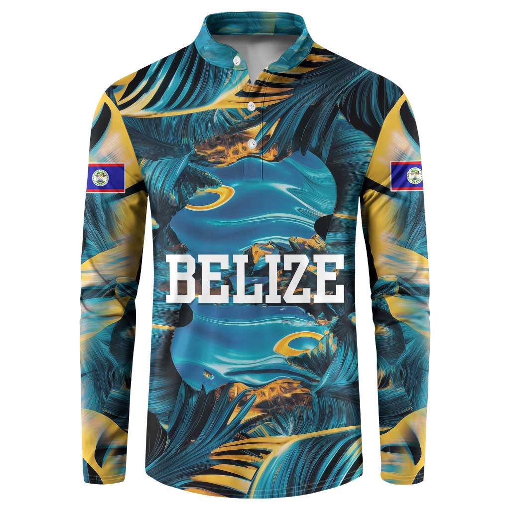 Belize Blue Hole Ocean View Button Sweatshirt with Tropical Marine Design and Flag Detail