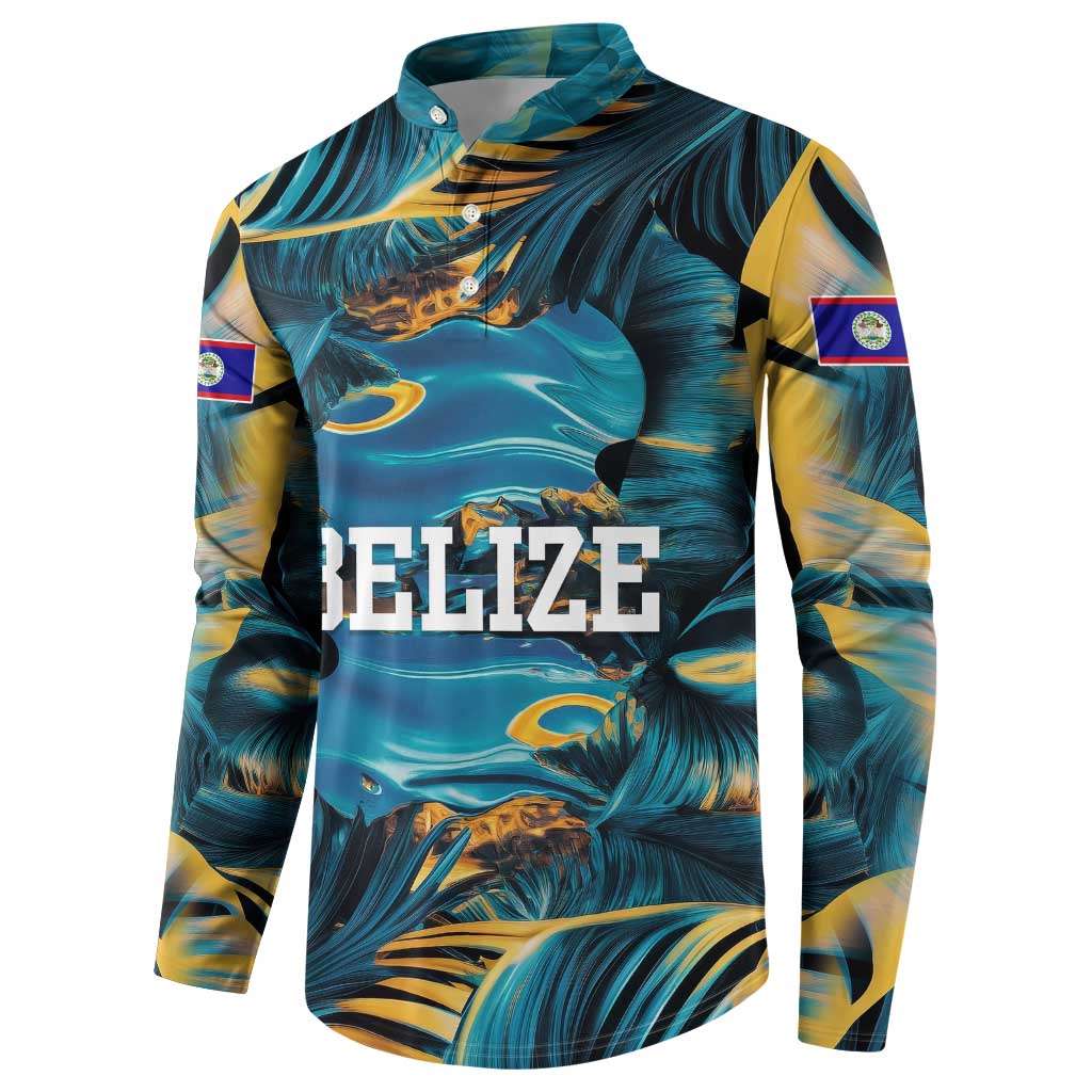 Belize Blue Hole Ocean View Button Sweatshirt with Tropical Marine Design and Flag Detail
