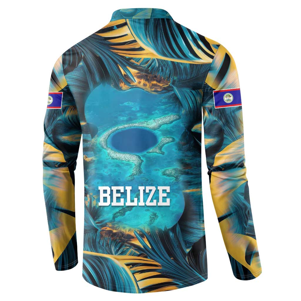 Belize Blue Hole Ocean View Button Sweatshirt with Tropical Marine Design and Flag Detail