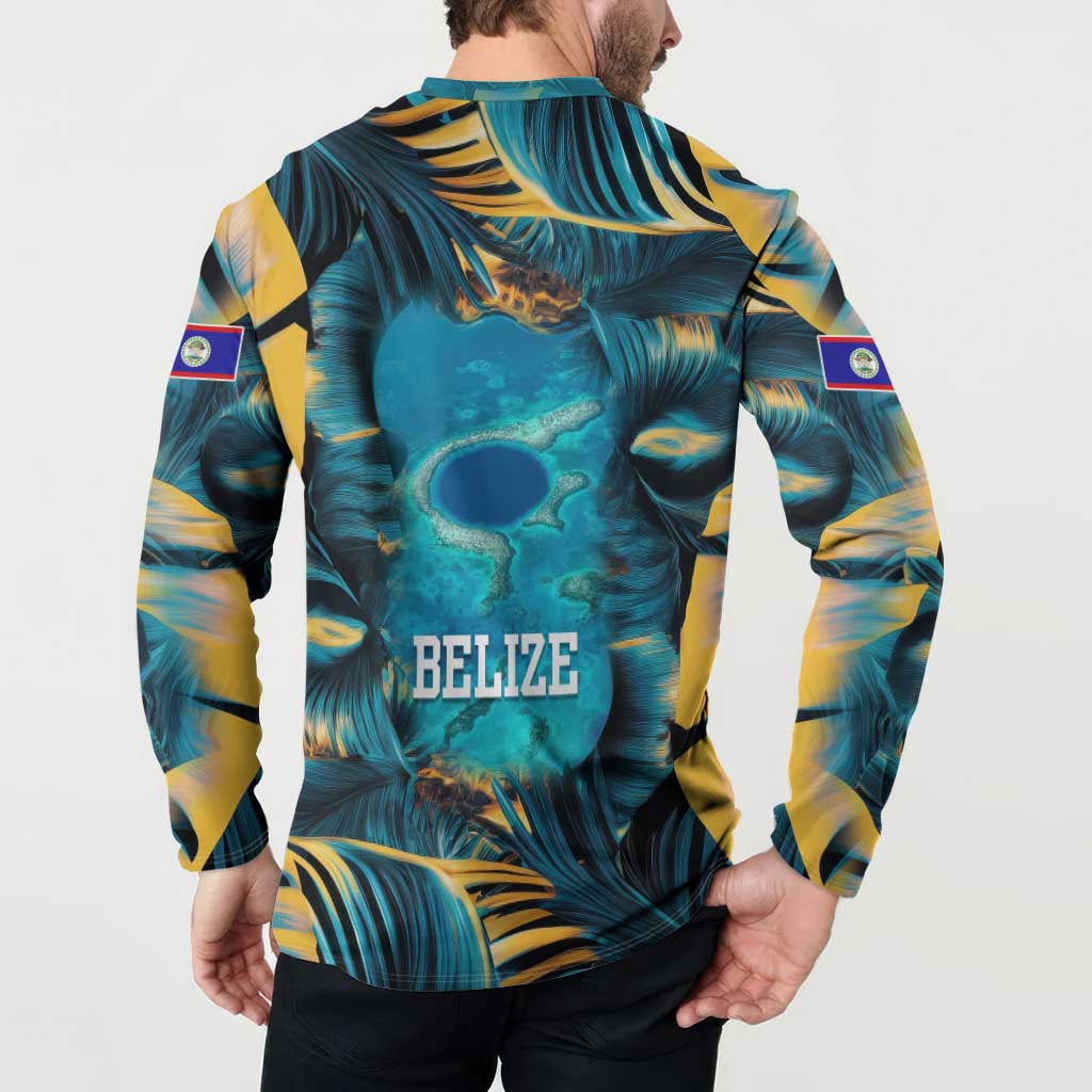 Belize Blue Hole Ocean View Button Sweatshirt with Tropical Marine Design and Flag Detail