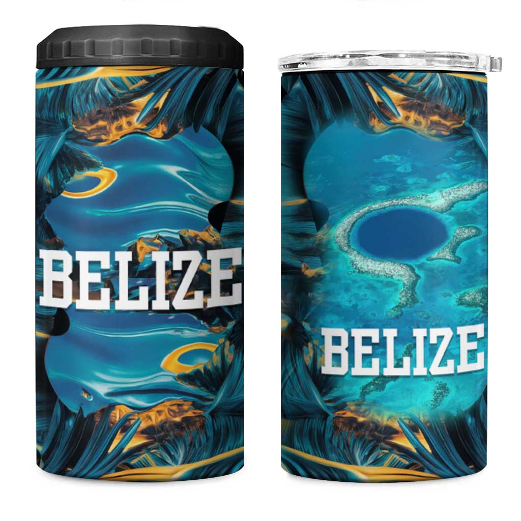 Belize Blue Hole Ocean View 4 in 1 Can Cooler Tumbler with Tropical Marine Design and Flag Detail