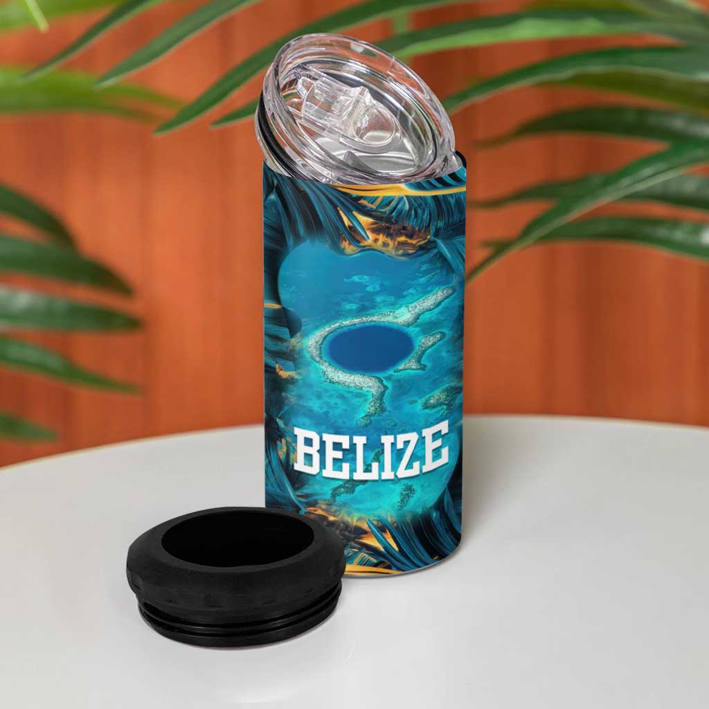 Belize Blue Hole Ocean View 4 in 1 Can Cooler Tumbler with Tropical Marine Design and Flag Detail