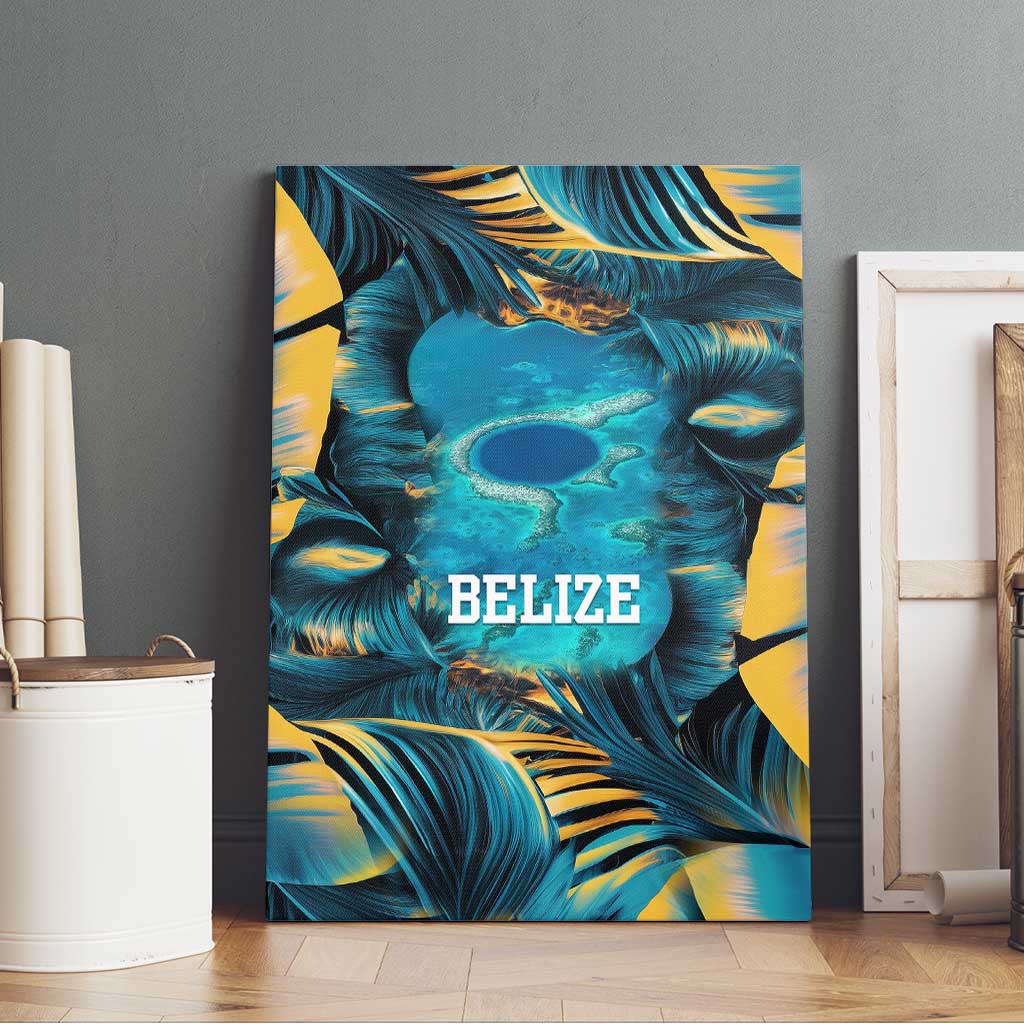 Belize Blue Hole Ocean View Canvas Wall Art with Tropical Marine Design and Flag Detail