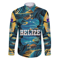 Belize Blue Hole Ocean View Family Matching Long Sleeve Bodycon Dress and Hawaiian Shirt with Tropical Marine Design and Flag Detail