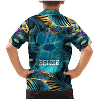 Belize Blue Hole Ocean View Family Matching Mermaid Dress and Hawaiian Shirt with Tropical Marine Design and Flag Detail