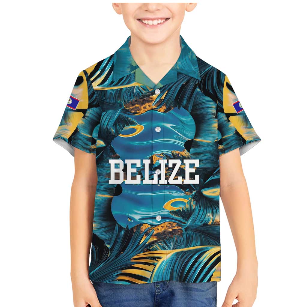 Belize Blue Hole Ocean View Family Matching Mermaid Dress and Hawaiian Shirt with Tropical Marine Design and Flag Detail