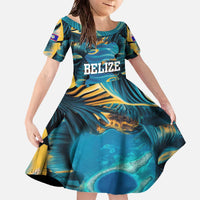 Belize Blue Hole Ocean View Family Matching Off The Shoulder Long Sleeve Dress and Hawaiian Shirt with Tropical Marine Design and Flag Detail