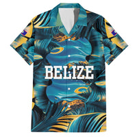 Belize Blue Hole Ocean View Family Matching Off The Shoulder Long Sleeve Dress and Hawaiian Shirt with Tropical Marine Design and Flag Detail