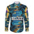 Belize Blue Hole Ocean View Family Matching Off The Shoulder Long Sleeve Dress and Hawaiian Shirt with Tropical Marine Design and Flag Detail