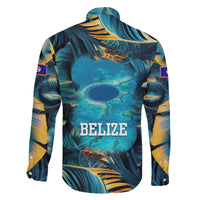 Belize Blue Hole Ocean View Family Matching Off The Shoulder Long Sleeve Dress and Hawaiian Shirt with Tropical Marine Design and Flag Detail