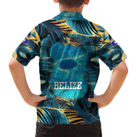 Belize Blue Hole Ocean View Family Matching Off Shoulder Maxi Dress and Hawaiian Shirt with Tropical Marine Design and Flag Detail