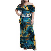 Belize Blue Hole Ocean View Family Matching Off Shoulder Maxi Dress and Hawaiian Shirt with Tropical Marine Design and Flag Detail