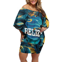 Belize Blue Hole Ocean View Family Matching Off Shoulder Short Dress and Hawaiian Shirt with Tropical Marine Design and Flag Detail