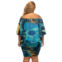 Belize Blue Hole Ocean View Family Matching Off Shoulder Short Dress and Hawaiian Shirt with Tropical Marine Design and Flag Detail