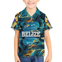 Belize Blue Hole Ocean View Family Matching Short Sleeve Bodycon Dress and Hawaiian Shirt with Tropical Marine Design and Flag Detail