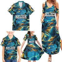Belize Blue Hole Ocean View Family Matching Summer Maxi Dress and Hawaiian Shirt with Tropical Marine Design and Flag Detail