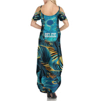Belize Blue Hole Ocean View Family Matching Summer Maxi Dress and Hawaiian Shirt with Tropical Marine Design and Flag Detail