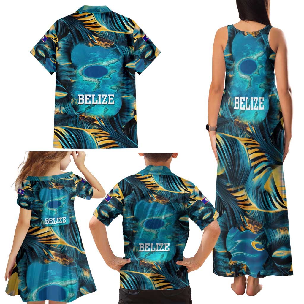 Belize Blue Hole Ocean View Family Matching Tank Maxi Dress and Hawaiian Shirt with Tropical Marine Design and Flag Detail