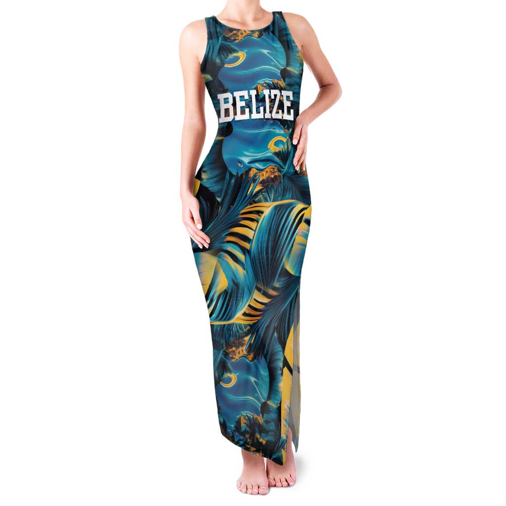 Belize Blue Hole Ocean View Family Matching Tank Maxi Dress and Hawaiian Shirt with Tropical Marine Design and Flag Detail
