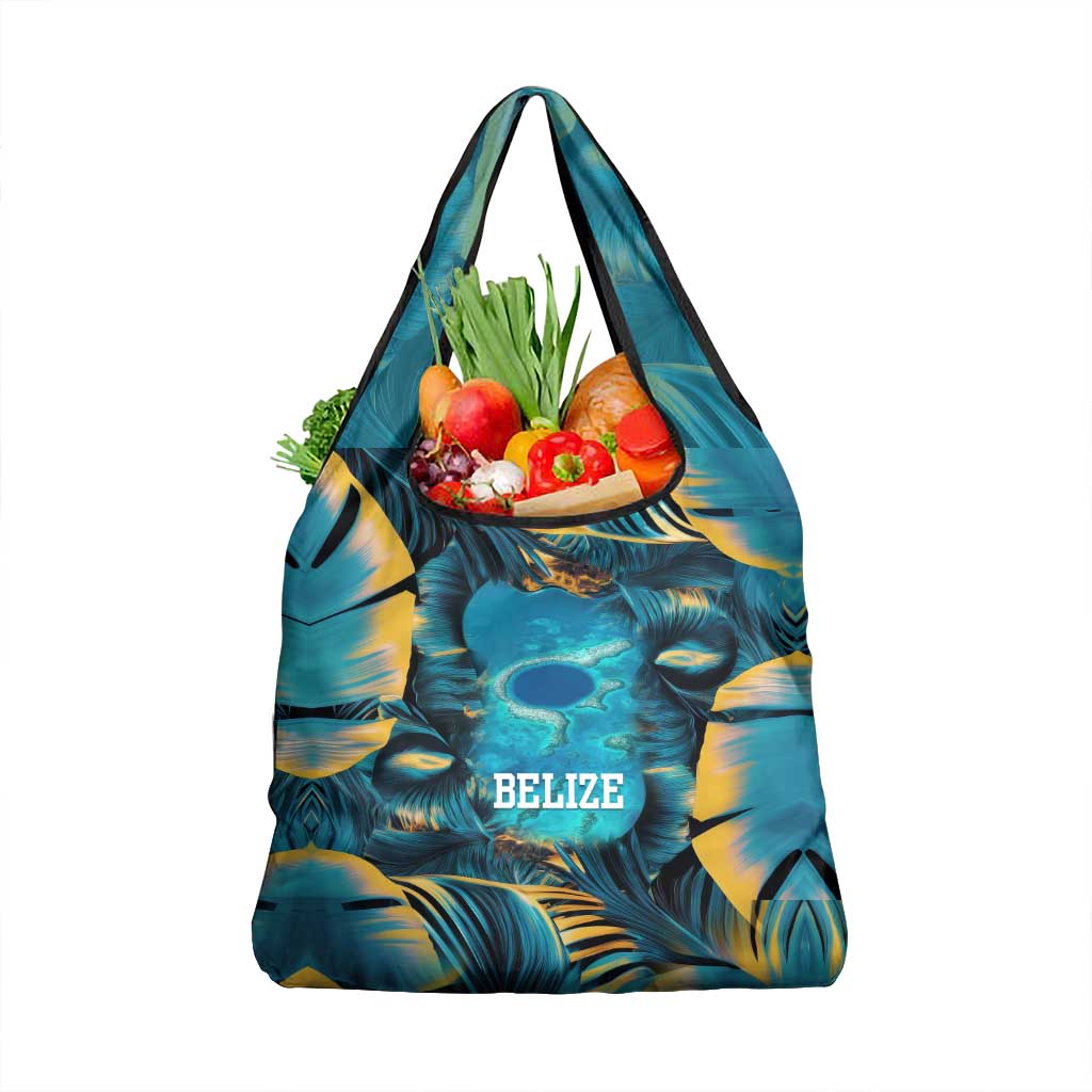 Belize Blue Hole Ocean View Grocery Bag with Tropical Marine Design and Flag Detail