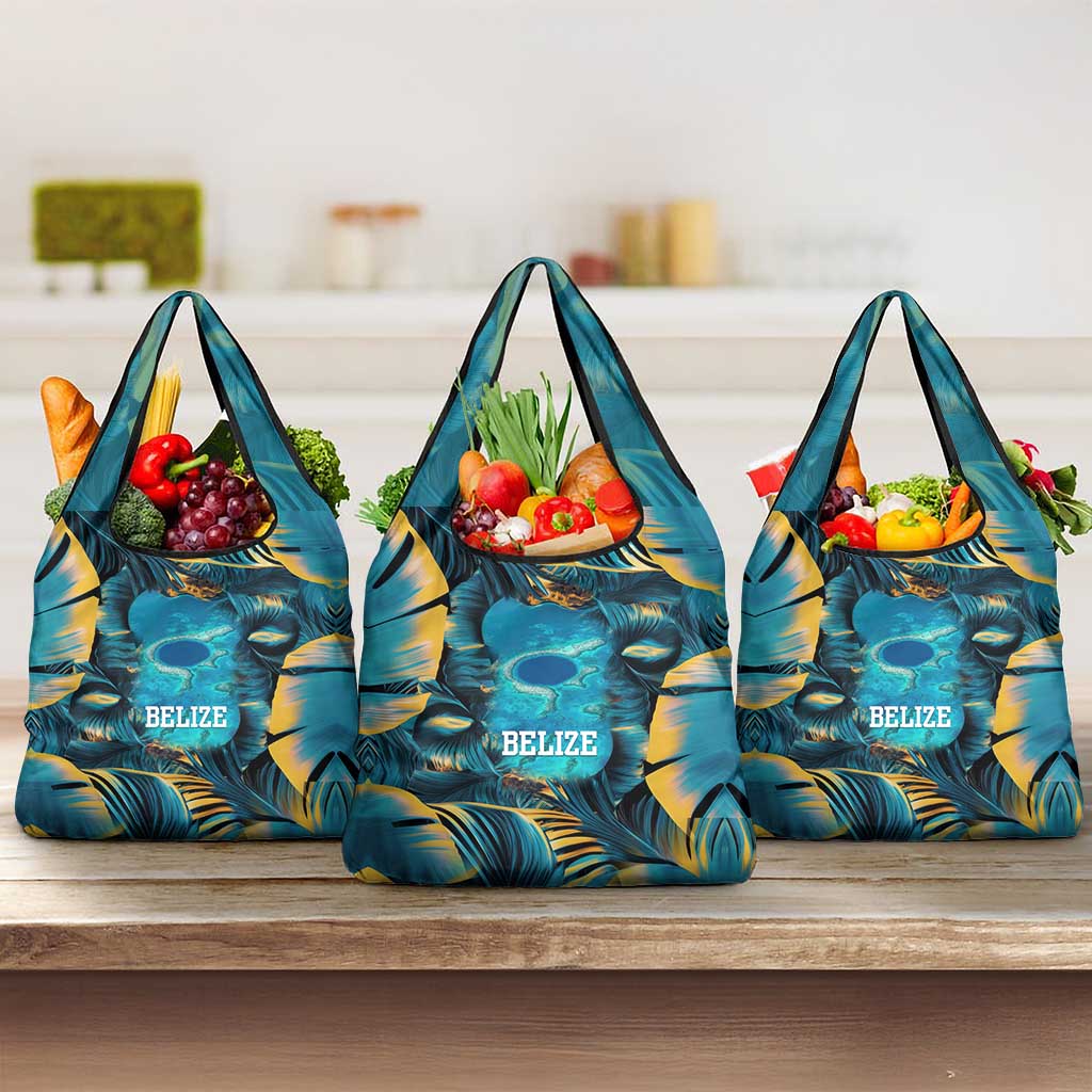 Belize Blue Hole Ocean View Grocery Bag with Tropical Marine Design and Flag Detail