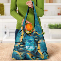 Belize Blue Hole Ocean View Grocery Bag with Tropical Marine Design and Flag Detail