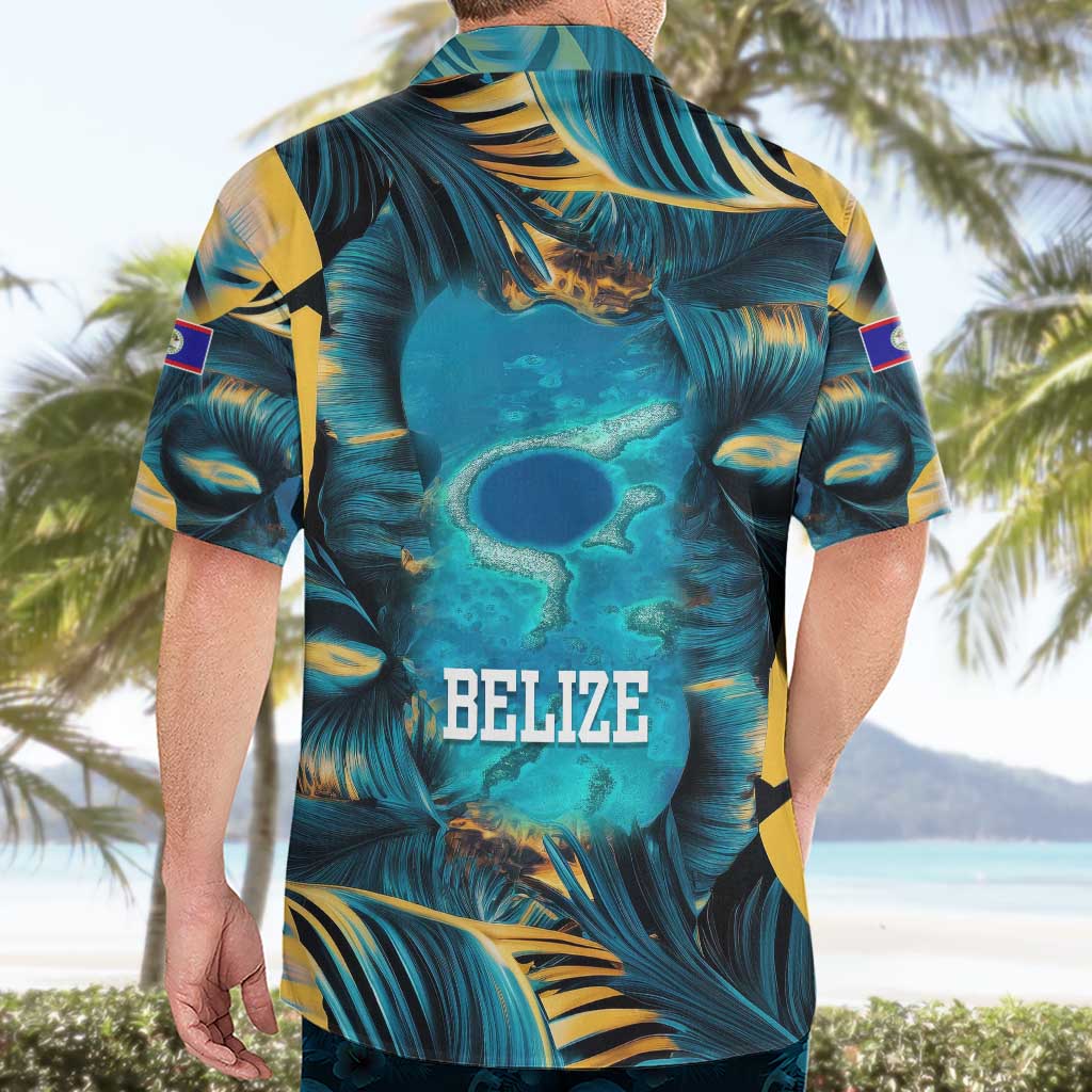 Belize Blue Hole Ocean View Hawaiian Shirt with Tropical Marine Design and Flag Detail