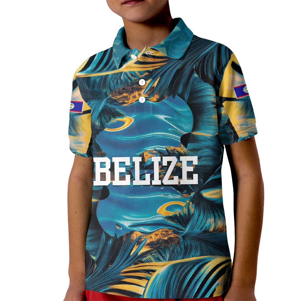 Belize Blue Hole Ocean View Kid Polo Shirt with Tropical Marine Design and Flag Detail
