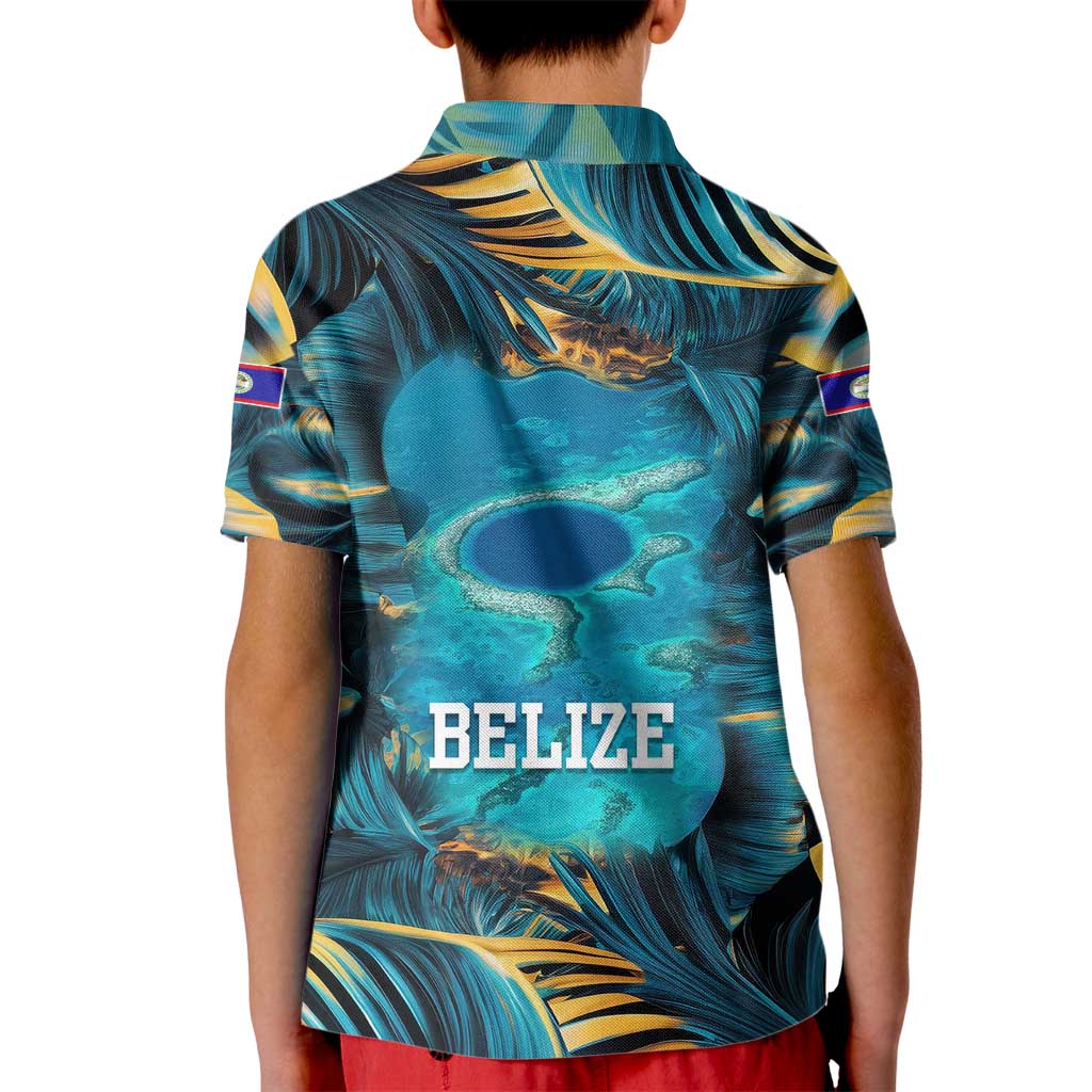 Belize Blue Hole Ocean View Kid Polo Shirt with Tropical Marine Design and Flag Detail