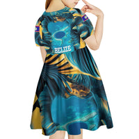 Belize Blue Hole Ocean View Kid Short Sleeve Dress with Tropical Marine Design and Flag Detail
