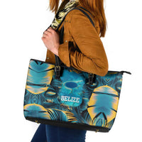 Belize Blue Hole Ocean View Leather Tote Bag with Tropical Marine Design and Flag Detail