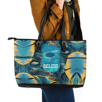 Belize Blue Hole Ocean View Leather Tote Bag with Tropical Marine Design and Flag Detail