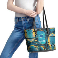 Belize Blue Hole Ocean View Leather Tote Bag with Tropical Marine Design and Flag Detail