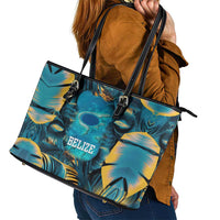 Belize Blue Hole Ocean View Leather Tote Bag with Tropical Marine Design and Flag Detail