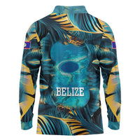 Belize Blue Hole Ocean View Long Sleeve Polo Shirt with Tropical Marine Design and Flag Detail