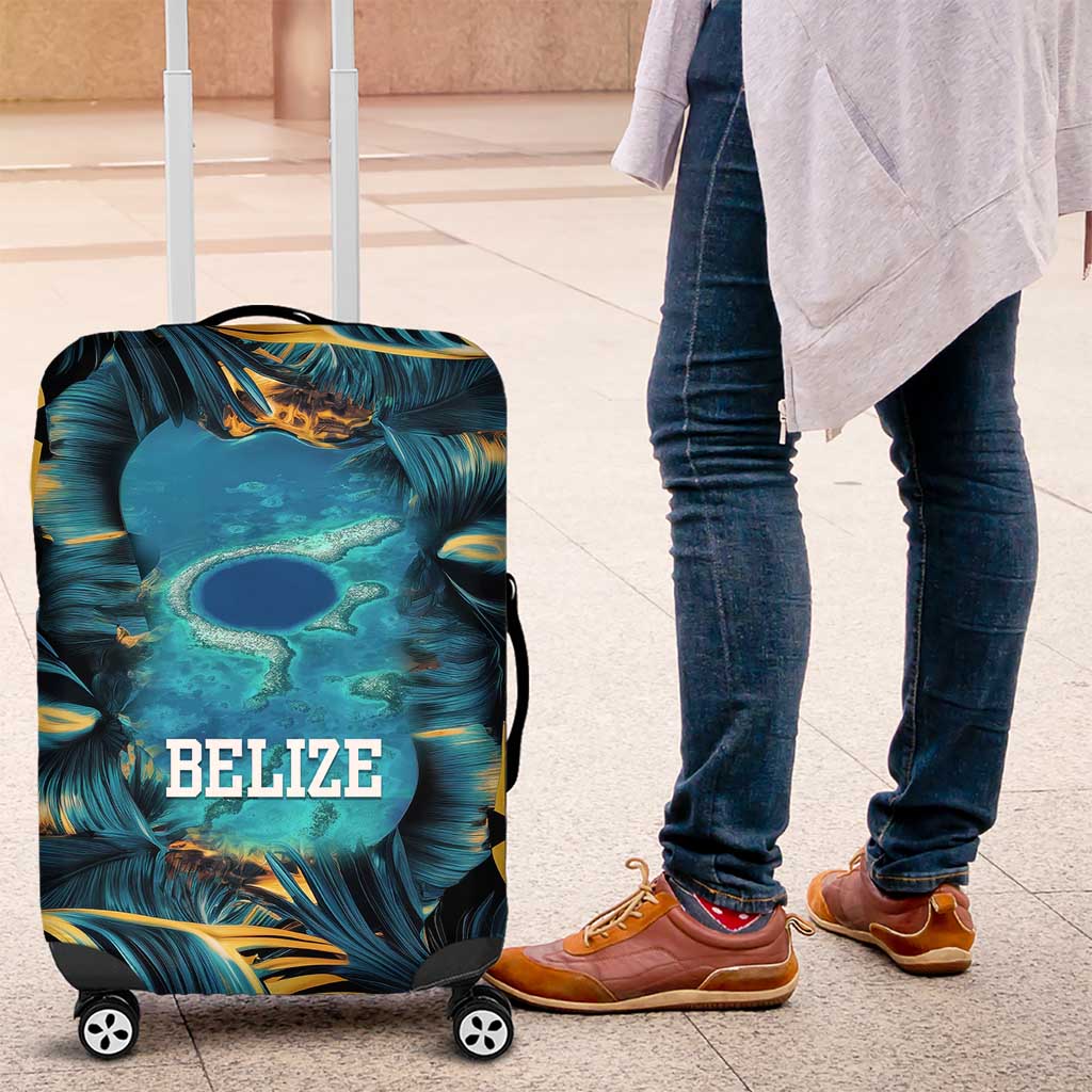 Belize Blue Hole Ocean View Luggage Cover with Tropical Marine Design and Flag Detail