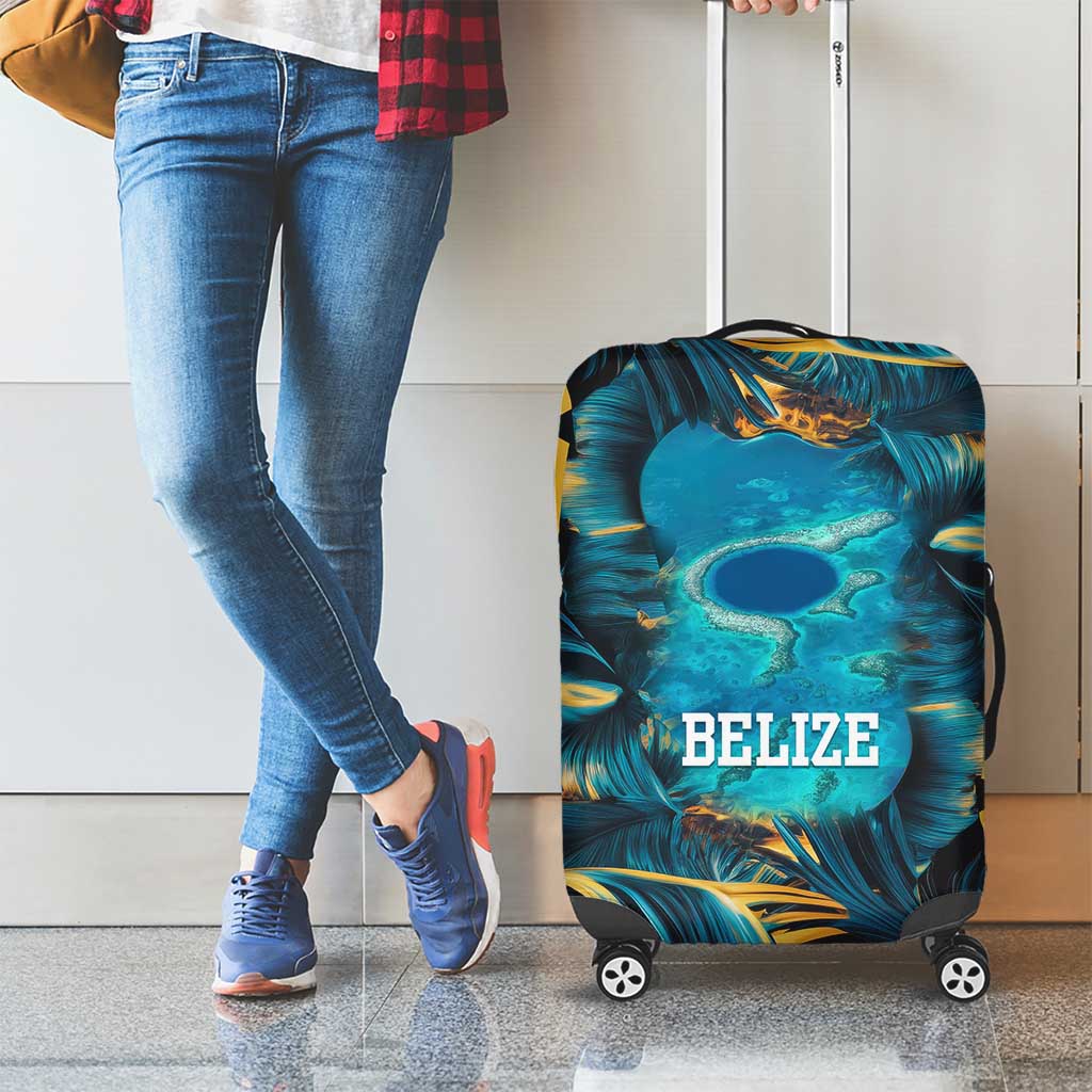 Belize Blue Hole Ocean View Luggage Cover with Tropical Marine Design and Flag Detail